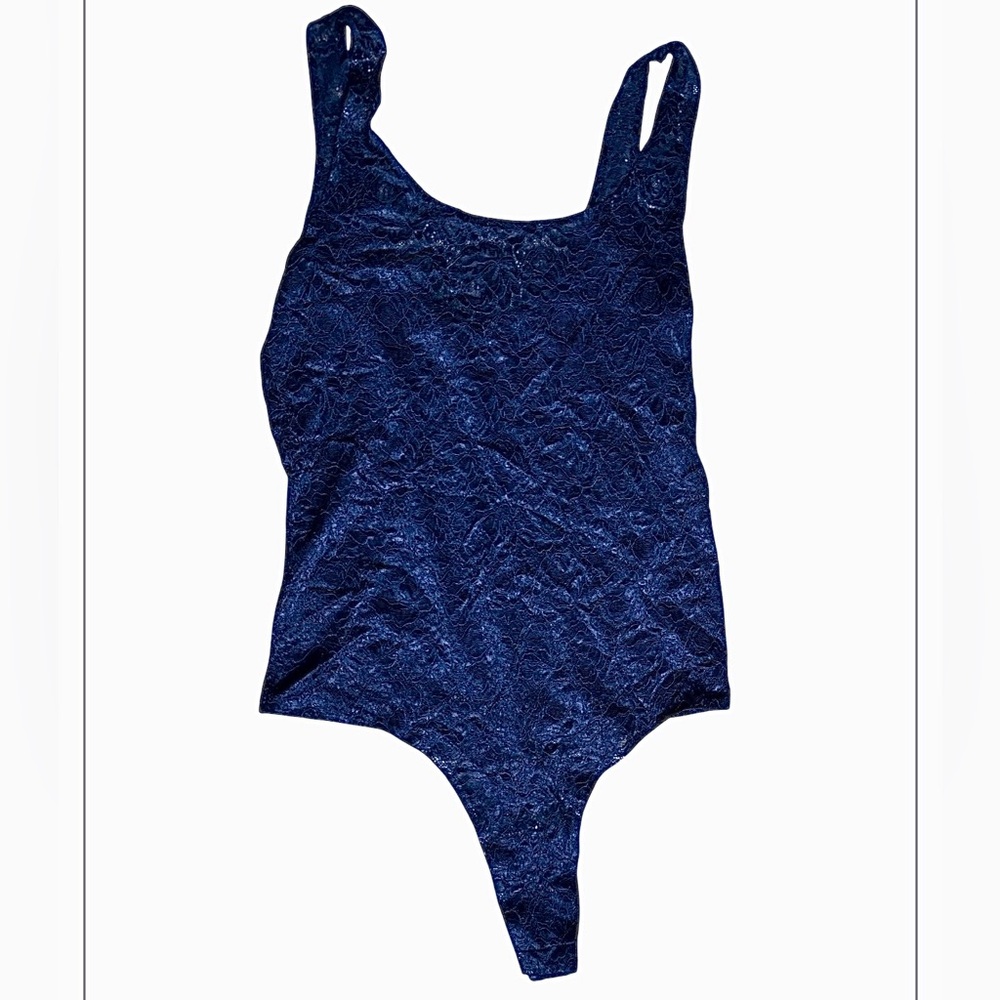 INC International Concepts Lace Thong Bodysuit Women's Large Bright Blue NEW NWT
